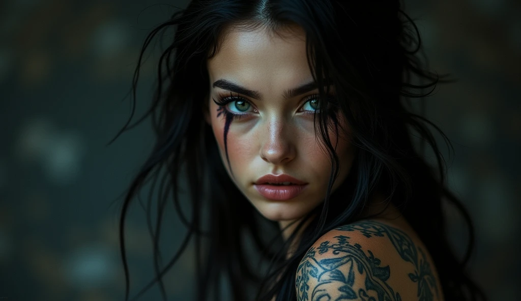 Tattoo Girl, so beautiful, Murderous, betrayal, anger, Dark Background, 8k, Dynamic Wallpapers, Very delicate, very dark