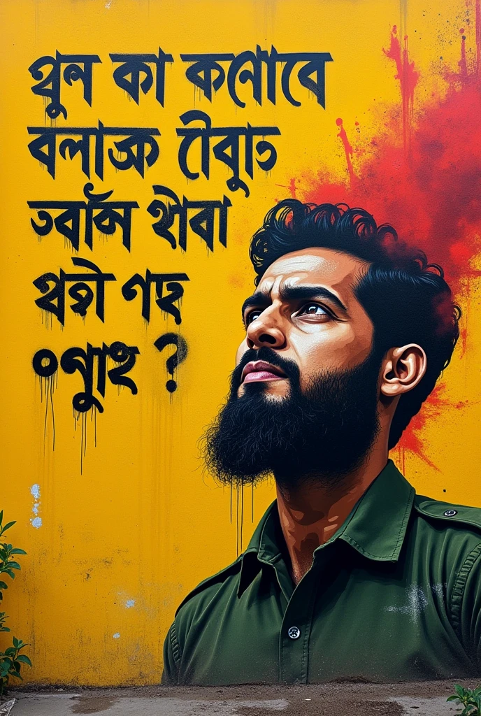 I want to create a wall graffiti with yellow background called
"মুক্তির মন্দির সোপানো তলে,
কত প্রাণ হলো বলিদান , লেখা আছে অশ্রুজলে"