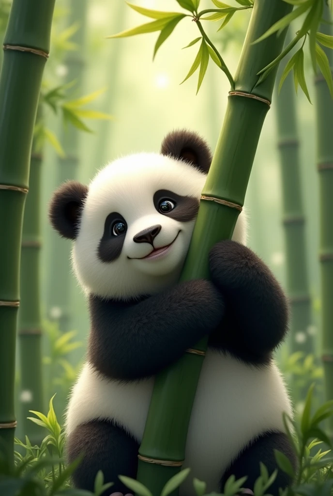 panda hugging bamboo