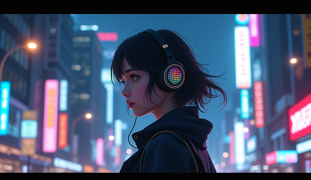 girl　City　Night Headphones　Japanese　