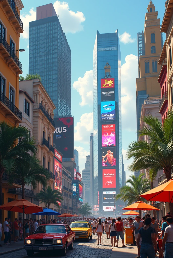 I would like you to mix the landscape of Conde da Boa Vista in Recife with Times Square in New York 