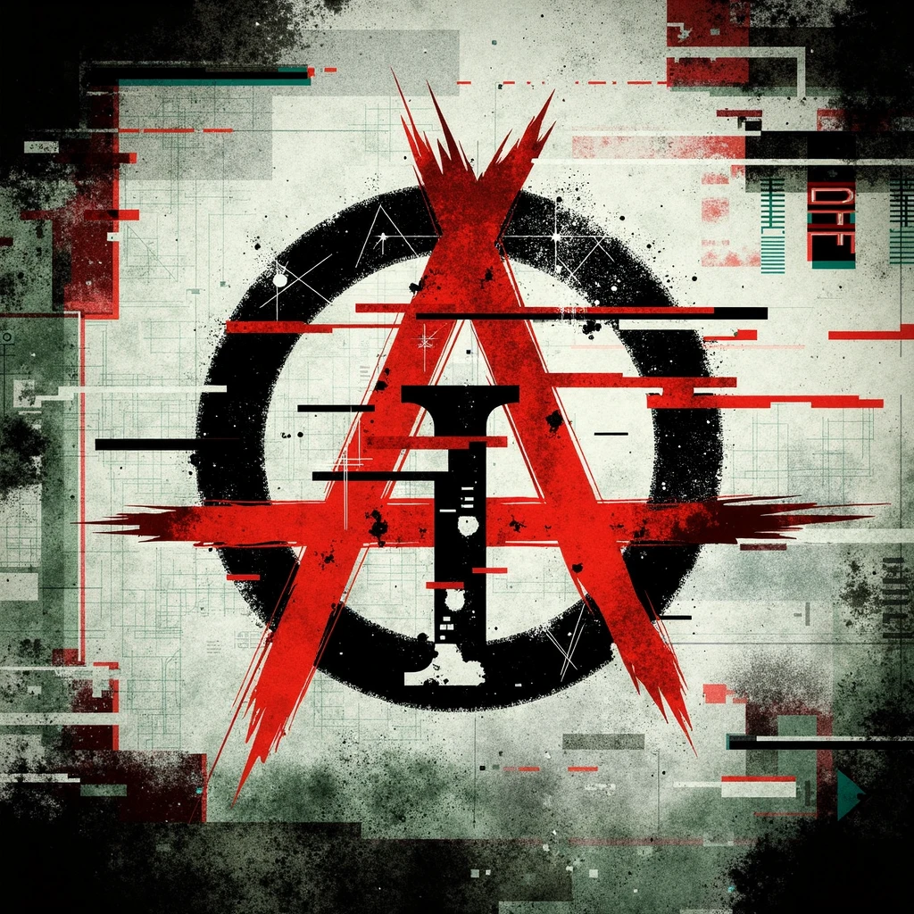 Main Prompt:
Design a stunning punk logo featuring a large black letter "i" at the center of the composition, ensuring it is clearly visible against the backdrop of an anarchy symbol (A in a circle). Use a rough, stencil-like font for the text. The color scheme should include black and red on a dirty white background. Surround the central elements with glitches, pixel errors, and code snippets to enhance the rebellious and chaotic style. Incorporate a handmade aesthetic with chiaroscuro effects to add depth and texture, creating a visually striking and edgy logo that embodies the spirit of punk culture.

Negative Prompt:
Avoid using a clean or polished font; ensure the stencil-like style remains rough and gritty. Do not incorporate bright or pastel colors; stick to the specified black, red, and dirty white palette. Ensure that the anarchy symbol is clearly defined and does not blend into the background, allowing the "i" to stand out prominently. Avoid excessive detail that may clutter the design; maintain a focus on the central "i" and anarchy symbol while ensuring the glitches and code snippets enhance rather than overwhelm the composition.