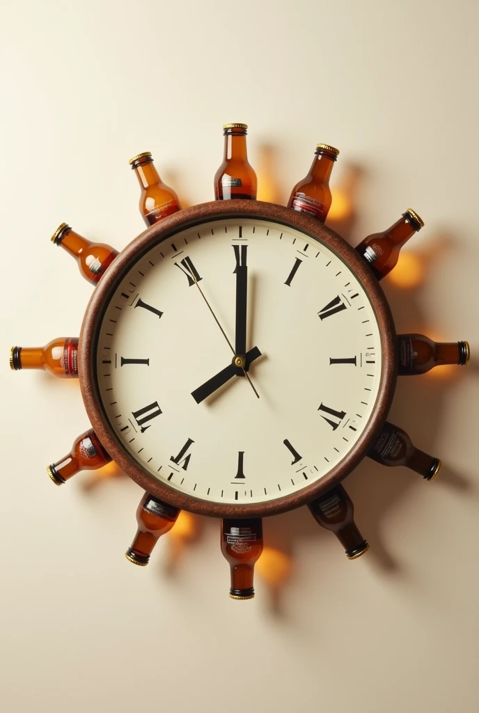 Create a png clock showing 6 am with beer bottles instead of the hands.
