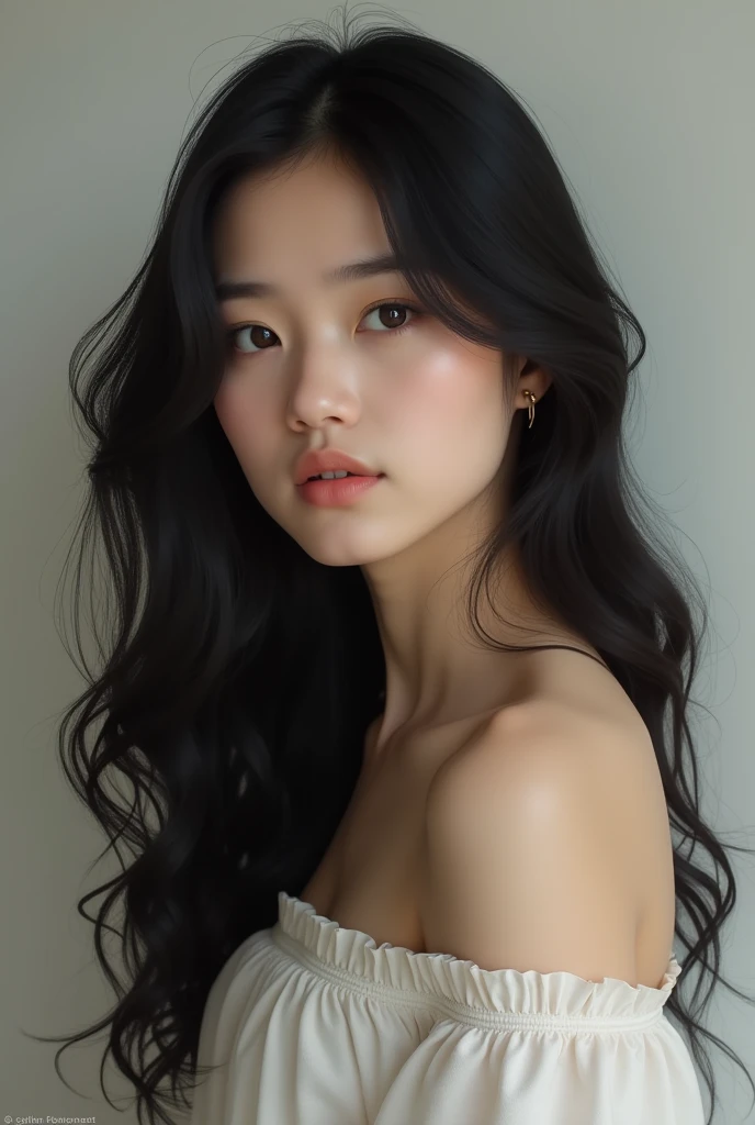 beautiful old girl white skinned and black flair hair aesthetic pic full body
