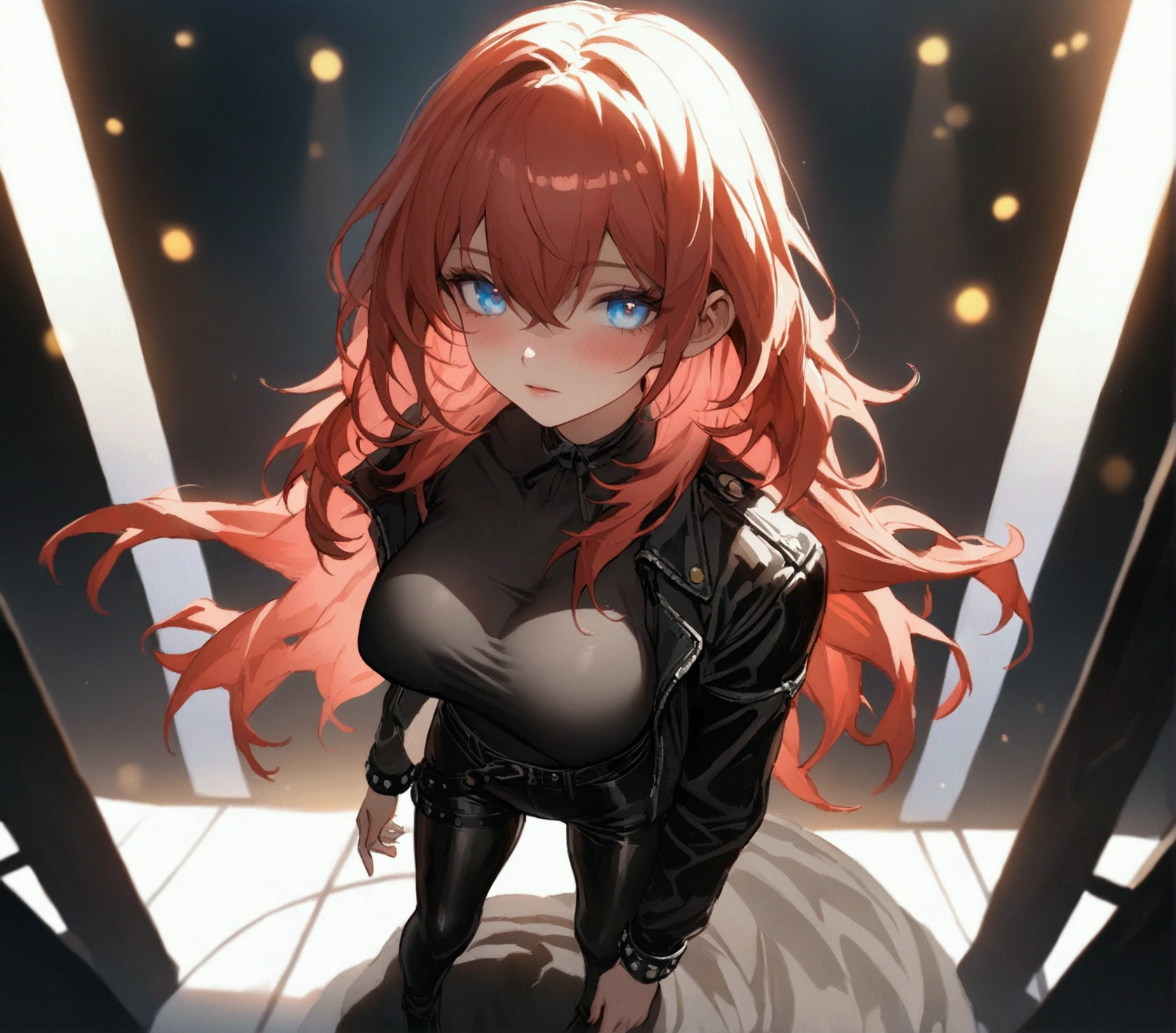 (Masterpiece. The best quality. 8K. Sharp focus. Depth of field, The best shadows. Perfect lighting. HDR. Realistic skin texture. Ultra-detailed background. Detailing). Anime style. Honkai: Star Rail. March 7. Stelle. 2 girls. Fiery red hair, short hair. Silver hair, long hair, loose hair, shoulder-length hair. Azure blue eyes, beautiful eyes, beautiful eyes, expressive eyes. Amber eyes, beautiful eyes, beautiful eyes, expressive eyes. Beautiful nose, perfect facial features. Perfect anatomical body, slender figure, second-size breasts, beautiful breasts, thin waist, rounded hips, beautiful long legs. Top, leather jacket, sunglasses on her head, leather pants, leather boots with heels, studded bracelets on her wrists, electric guitar. Club, stage, concert. Concept art. Standing at full height. Looking at the viewer. Full length. Full body.