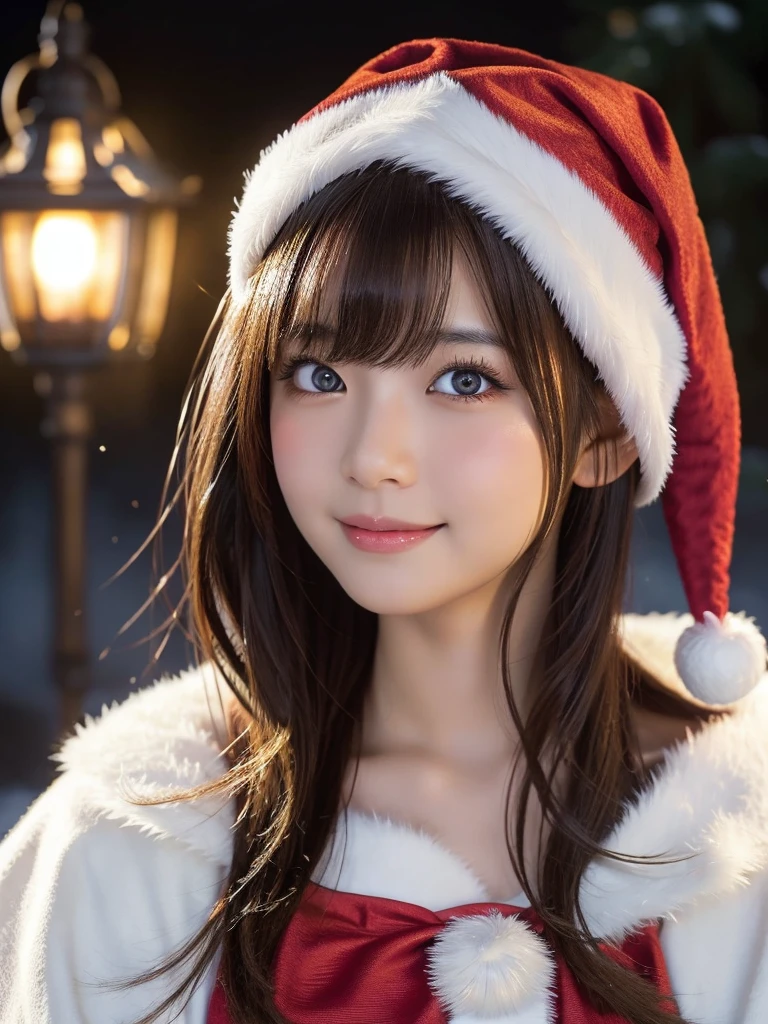 beautiful detailed eyes,droppy eyes,beautiful detailed lips, extremely detailed eyes and face, long eyelashes, 1japanese girl, fantasy character, (Santa Claus costume:1.25),smile,short hair,highly detailed, dramatic lighting, glowing effects, mist, intricate details, volumetric lighting, cinematic composition, hyper realistic, 8k, best quality, masterpiece, photorealistic,Highres fix,snowy night town