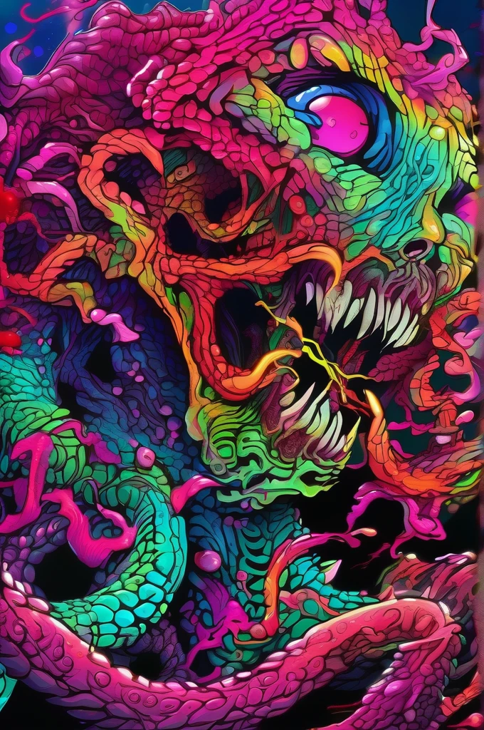 ((master psychedelic laughing monster 2D)), hyper beast, colorfull, High detailed, Saturated colors, tentacles, zombies, blood, dark, carnage, guns, Color magic, vaporwave style, ((Poster)) surrealism, print csgo, hyper beast, hyper monster, a monster inside crystal clear translucent perfect sphere, sunset, mountains, rainforest, (head body photo), (((brock hofer style))), hyper beast, hyper monster, monster, ((colorfull, High detailed, Saturated colors, tentacles, zombies, blood, dark, carnage, guns, Color magic, vaporwave style)), Highly intricate technicolor, ultra detailed colorful art, very detailed and colorful, highly detailed bright colors, highly intricate and colorful, Colorful!! highly detailed, colorful hyper-detailed, full of colors and rich details, highly detailed colors, scary detailed art in colors, psychedelic art style, detailed digital illustration, 16k, 8k, 4k wallpaper uhd hdr.