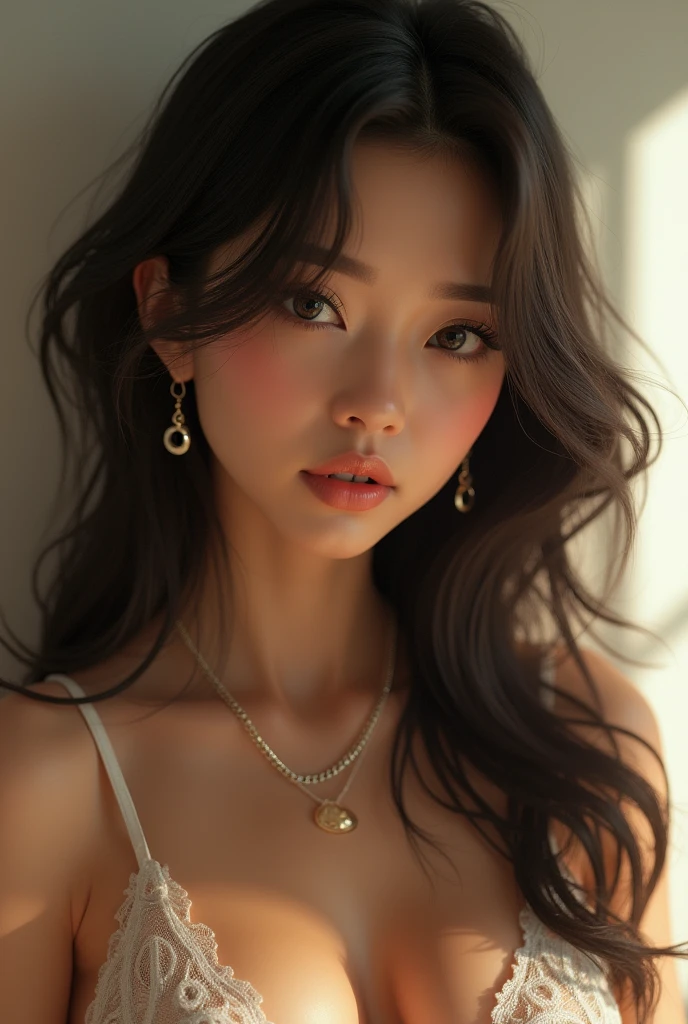 masterpiece, Highest quality,  Highest quality,  Realistic, Unity,  8k wallpaper,  Official Art, extremely detailed CG Unity 8k wallpaper,  (original: 1.2), (Realistic: 1.4),  Very detailed, High resolution, Very detaileded,wonderful,  Finer details,  Cinema Lighting, Upper Body
(One Girl:1.4 ), (brown|Black Hair:1.4), Bobcut,  (Realistic skin:1.2), (light brown skin:1.2),((Huge breasts)),  Beautiful with beautiful details,  Very detailed目と顔,  Beautiful eyes in every detail, Large file size,  Very detaileded and beautiful, blush,  Embarrassing,(smile:1.4), iris,  Too many model shoots,  Upper Body shoot, (Black Color Hot Micro Bra) , Earrings, Chain Necklaces, Plump