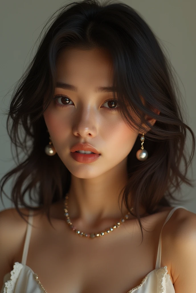 masterpiece, Highest quality,  Highest quality,  Realistic, Unity,  8k wallpaper,  Official Art, extremely detailed CG Unity 8k wallpaper,  (original: 1.2), (Realistic: 1.4),  Very detailed, High resolution, Very detaileded,wonderful,  Finer details,  Cinema Lighting, Upper Body
(One Girl:1.4 ), (brown|Black Hair:1.4), Bobcut,  (Realistic skin:1.2), (light brown skin:1.2),((Huge breasts)),  Beautiful with beautiful details,  Very detailed目と顔,  Beautiful eyes in every detail, Large file size,  Very detaileded and beautiful, blush,  Embarrassing,(smile:1.4), iris,  Too many model shoots,  Upper Body shoot, (Black Color Hot Micro Bra) , Earrings, Chain Necklaces, Plump