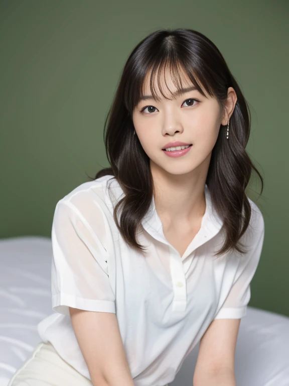 (Masterpiece, Best quality:1.3), (Ultra realistic, Photo-realistic:1.2), From above, From side, Natural light, 28 years old actress, Japanese 2 women, Neat and clean, (White tennis uniform, White short-sleeve polo shirt with darknavy line collar:1.1), (unbutton:1.3), (White tennis skirt:1.1), white sock, (short wavy hair:1.2), (Beautiful face), Oval face, clear, Beautiful eyes, Kind eyes, Clear skin, Small face, Beautiful mouth, Small mouth, Natural makeup, Approachable, (nsfw:1.1), Seductive smile, (Seductive pose:1.2), (Beautiful thighs:1.1), (Bedroom eyes:1.1), Embarrassed, Blush, Luxury hotel Suite room, On bed, Hidden camera installed in suite room captures obscene reality of school girls , (lesbian couple , petting together:1.1),