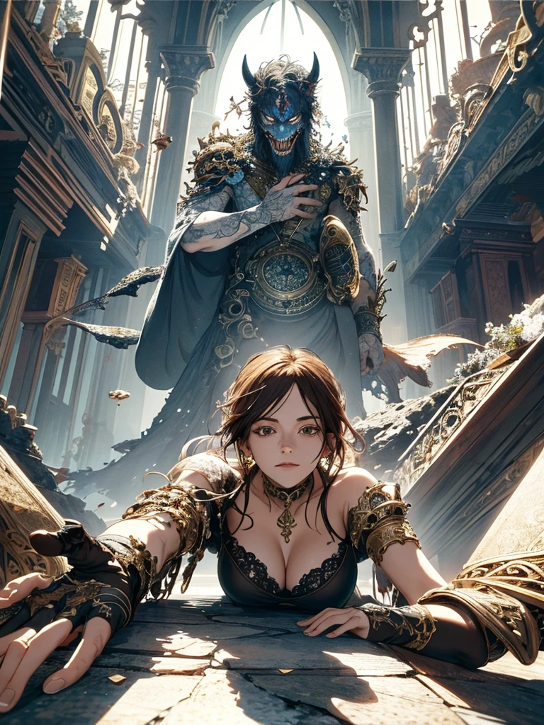 Absurd, high resolution, ultra-detailed, (1 girl:1.3), broken, design a beautiful temple scene, intricate architecture, lush gardens, and a sense of peace and spirituality. Broken, creating an image of a destructive demon with terrifying features, dark powers, and a thirst for chaos and destruction. Broken, designed with a fisheye effect image that captures a wide field of view with a unique curved viewing angle. Break to create rooftop views in urban environments with panoramic cityscapes, dramatic skylines, and a sense of elevation. Break , illustrating the tender moments between parents and children, capturing their bonds, love, and connection. Broken, using pointillism to illustrate images, carefully placed tiny dots of color to create a cohesive and visually stunning whole.