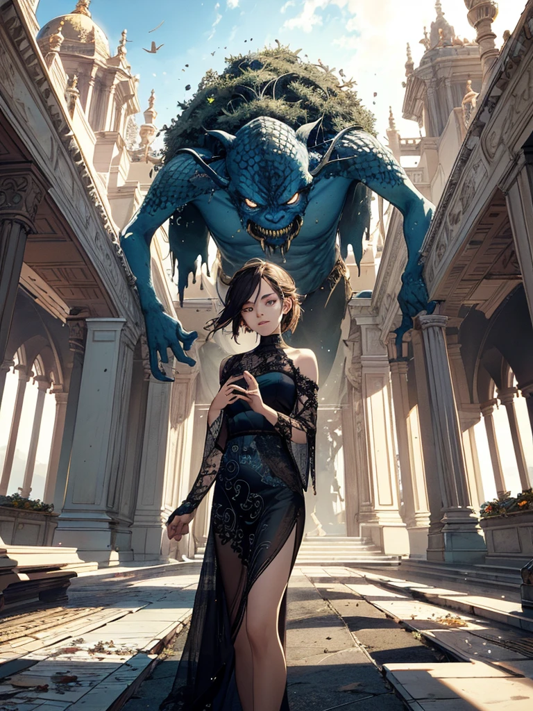 Absurd, high resolution, ultra-detailed, (1 girl:1.3), broken, design a beautiful temple scene, intricate architecture, lush gardens, and a sense of peace and spirituality. Broken, creating an image of a destructive demon with terrifying features, dark powers, and a thirst for chaos and destruction. Broken, designed with a fisheye effect image that captures a wide field of view with a unique curved viewing angle. Break to create rooftop views in urban environments with panoramic cityscapes, dramatic skylines, and a sense of elevation. Break , illustrating the tender moments between parents and children, capturing their bonds, love, and connection. Broken, using pointillism to illustrate images, carefully placed tiny dots of color to create a cohesive and visually stunning whole.