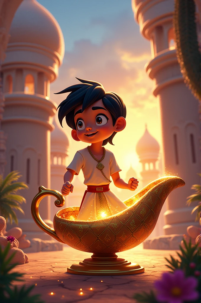 Aladdin coming out of the lamp