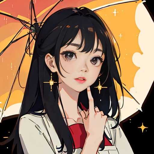 (Masterpiece:1.2、Highest quality)、Backlight、Sunrise on a rainy day、young woman、1 person、Beauty、Upper body only、Glitter、Simple Background