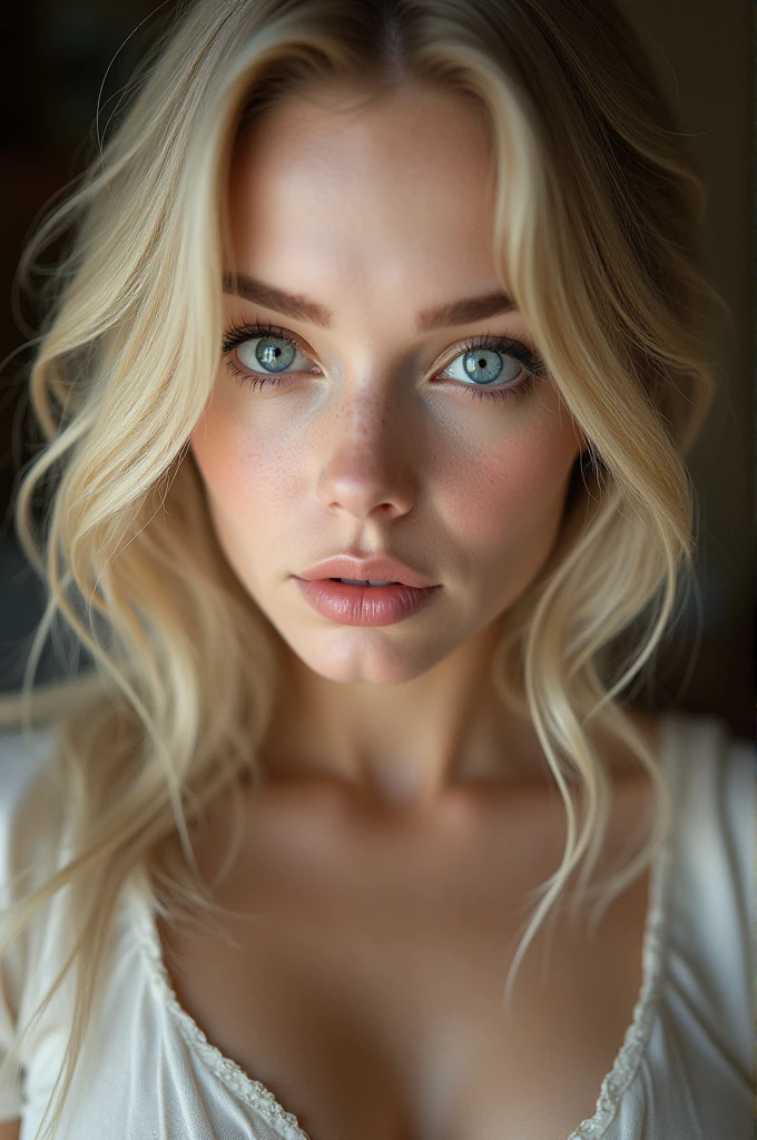 blonde woman face charming blue eyes