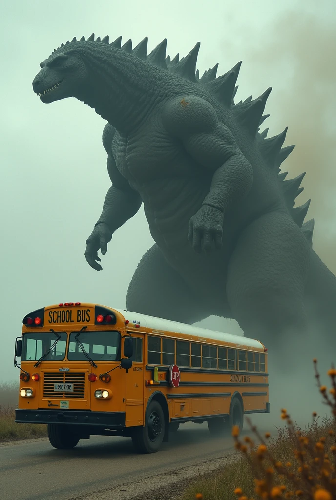 a Godzilla gave a school bus a backshot and creampie the entire children inside of it