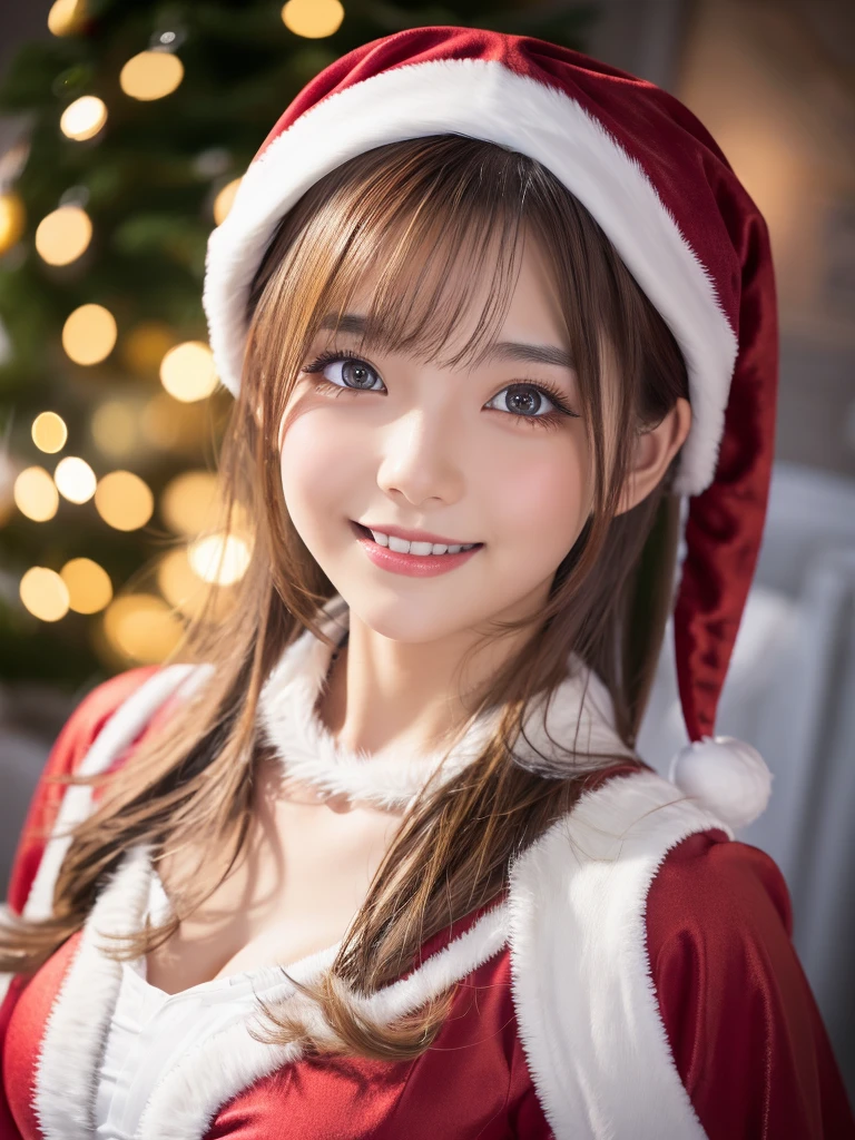 beautiful detailed eyes,droppy eyes,beautiful detailed lips, extremely detailed eyes and face, long eyelashes, 1japanese girl, fantasy character, (Santa Claus costume:1.25),smile,short hair,highly detailed, dramatic lighting, glowing effects, mist, intricate details, volumetric lighting, cinematic composition, hyper realistic, 8k, best quality, masterpiece, photorealistic,Highres fix,snowy night town