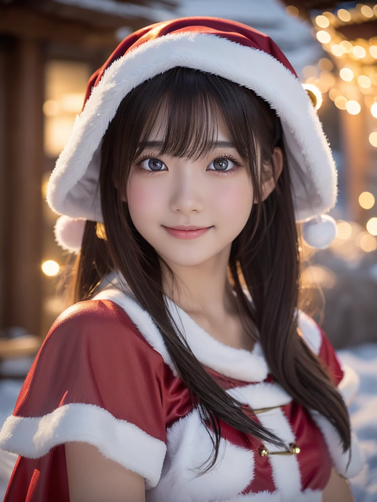 beautiful detailed eyes,droppy eyes,beautiful detailed lips, extremely detailed eyes and face, long eyelashes, 1japanese girl, fantasy character, (Santa Claus costume:1.25),smile,short hair,highly detailed, dramatic lighting, glowing effects, mist, intricate details, volumetric lighting, cinematic composition, hyper realistic, 8k, best quality, masterpiece, photorealistic,Highres fix,snowy night town