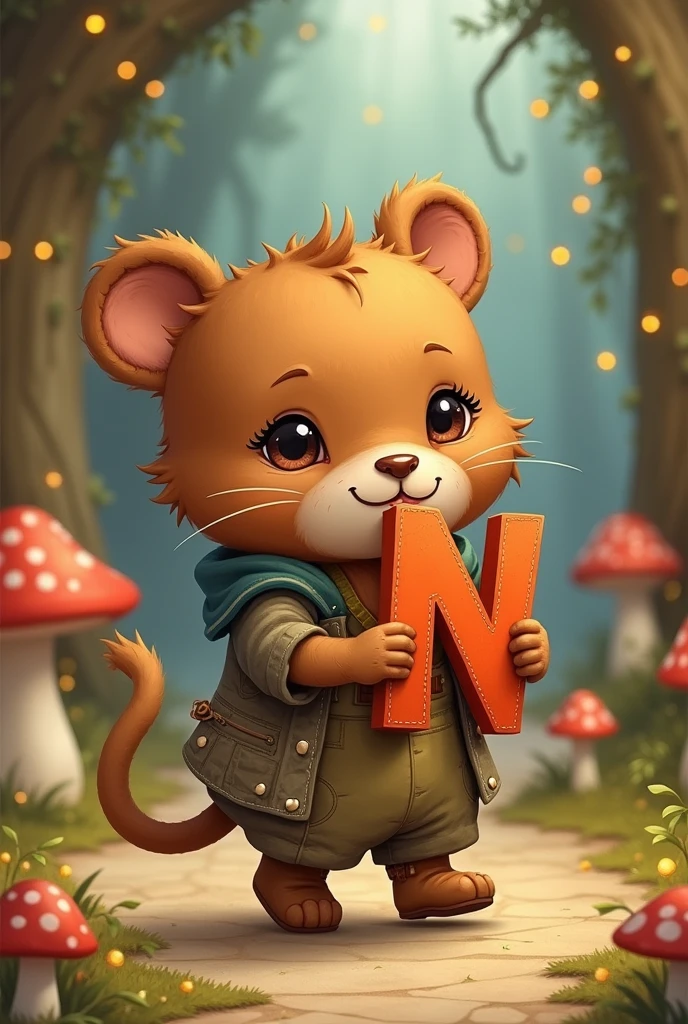 Little brownie carrying away the letter N