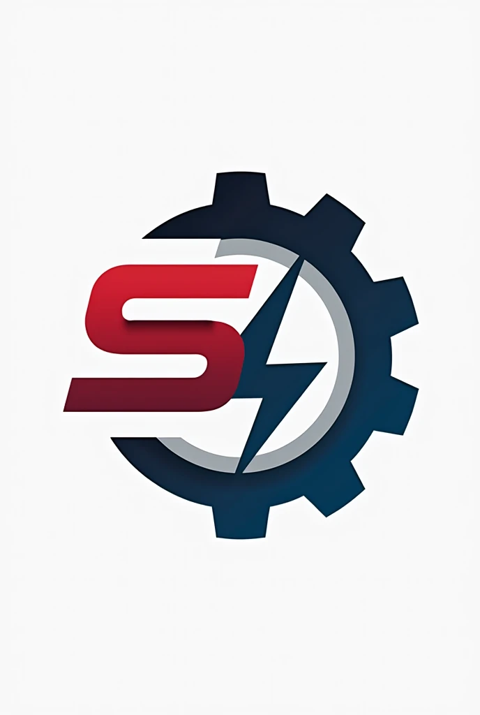 "SB" brand logo, theme industrial machinery, light background, add gear and electric symbol, color Red and blue,
