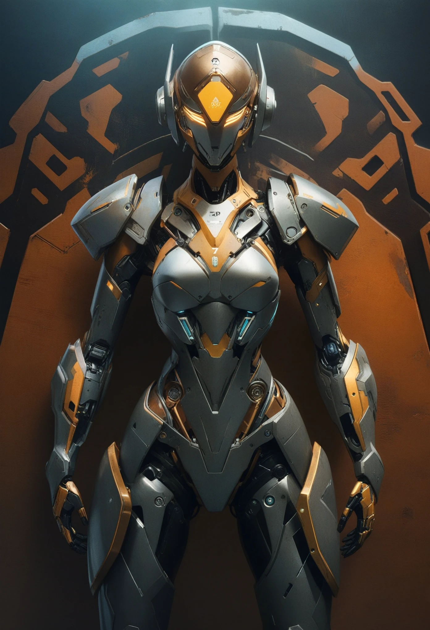 score_9, score_8_up, score_7_up, Wear mechanical clothing, Wonders of the machine, cyber, Cybernetic Guardian, Futuristic Armor, whole body, Front pose, Symmetric, Complex (Steel Metal [rust]), joint, Warframe style, cyborg, Female body and armor,