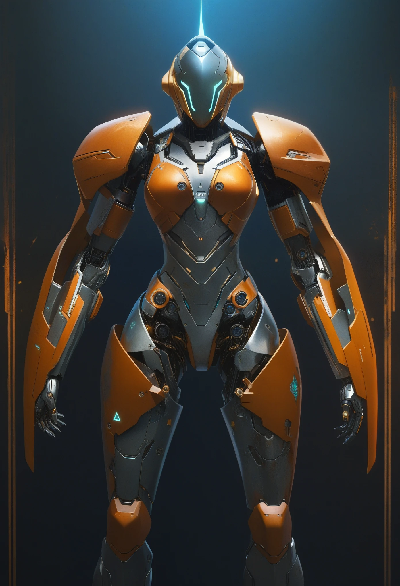 score_9, score_8_up, score_7_up, Wear mechanical clothing, Wonders of the machine, cyber, Cybernetic Guardian, Futuristic Armor, whole body, Front pose, Symmetric, Complex (Steel Metal [rust]), joint, Warframe style, cyborg, Female body and armor,