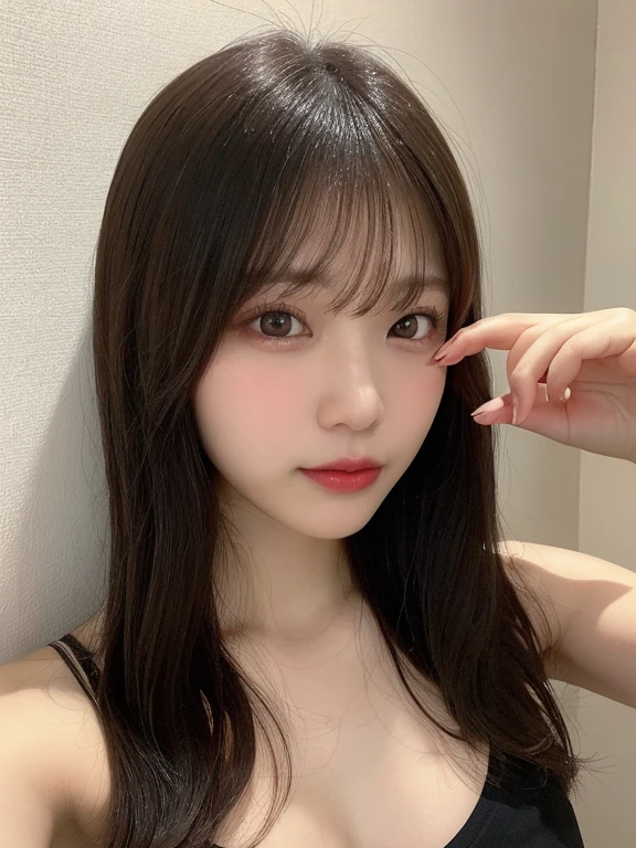 live-action、22 years old、The whole body is shown:1.2、muste piece, highest quality, super detailed, finely, High resolution, 8k wallpaper, perfect dynamic composition, i am a photographer, she is a model, detailed and beautiful eyes,I can see the nipples:1.2、I can see your breasts, long hair, big breasts, natural color lip, random sexy poses, Plain wall background, selfie, eating banana