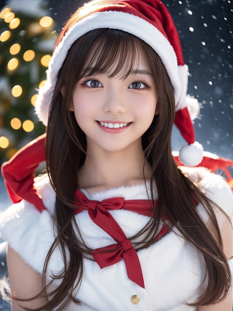 beautiful detailed eyes,droppy eyes,beautiful detailed lips, extremely detailed eyes and face, long eyelashes, 1japanese girl, fantasy character, (Santa Claus costume,smile,short hair:1.25),highly detailed, dramatic lighting, glowing effects, mist, intricate details, volumetric lighting, cinematic composition, hyper realistic, 8k, best quality, masterpiece, photorealistic,Highres fix,snowy night town