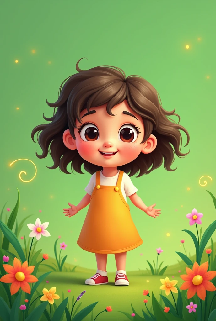 Only cartoon girl green background