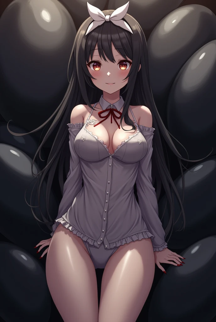An
anime girl surrounded by big black penises