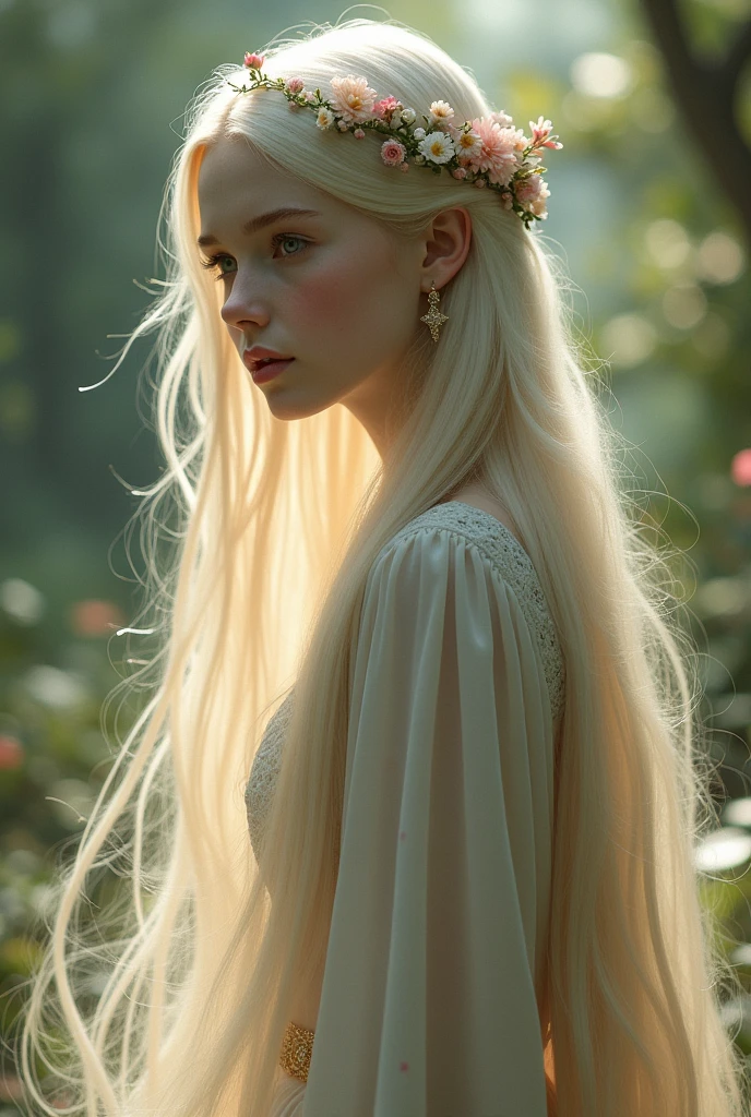 A girl with very long hair and her hair is 2 meter long