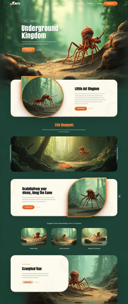 Game enterprise brand official website,strategy game,Little Ant Kingdom,Clarity,Green and white webpage,Real Ants,The story of ants,Ant nests,Realistic Ant,Gaming websites,3D realistic style,reference:dribbble,Behance and other avant-garde web design creativity,Novel typography,High-end typesetting solutions,Advanced typography,Banner picture game font says:The Ants: Underground Kingdom The World's First Ant Strategy Games,