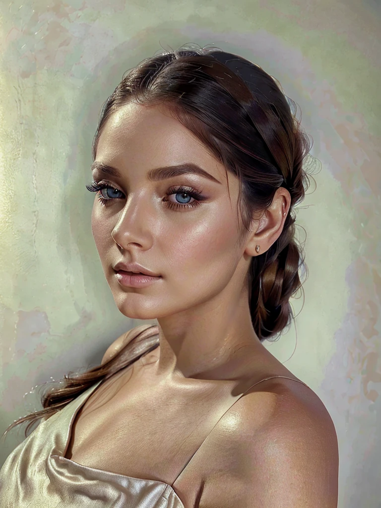 1 woman, beautiful detailed eyes, beautiful detailed lips, extremely detailed eyes and face, long eyelashes, elegant woman, serene expression, long flowing hair, intricate hairstyle, delicate facial features, porcelain skin, graceful pose, flowing dress, natural lighting, soft colors, muted tones, cinematic composition, ethereal, atmospheric, dreamlike, (best quality,4k,8k,highres,masterpiece:1.2),ultra-detailed,(realistic,photorealistic,photo-realistic:1.37),high quality digital painting