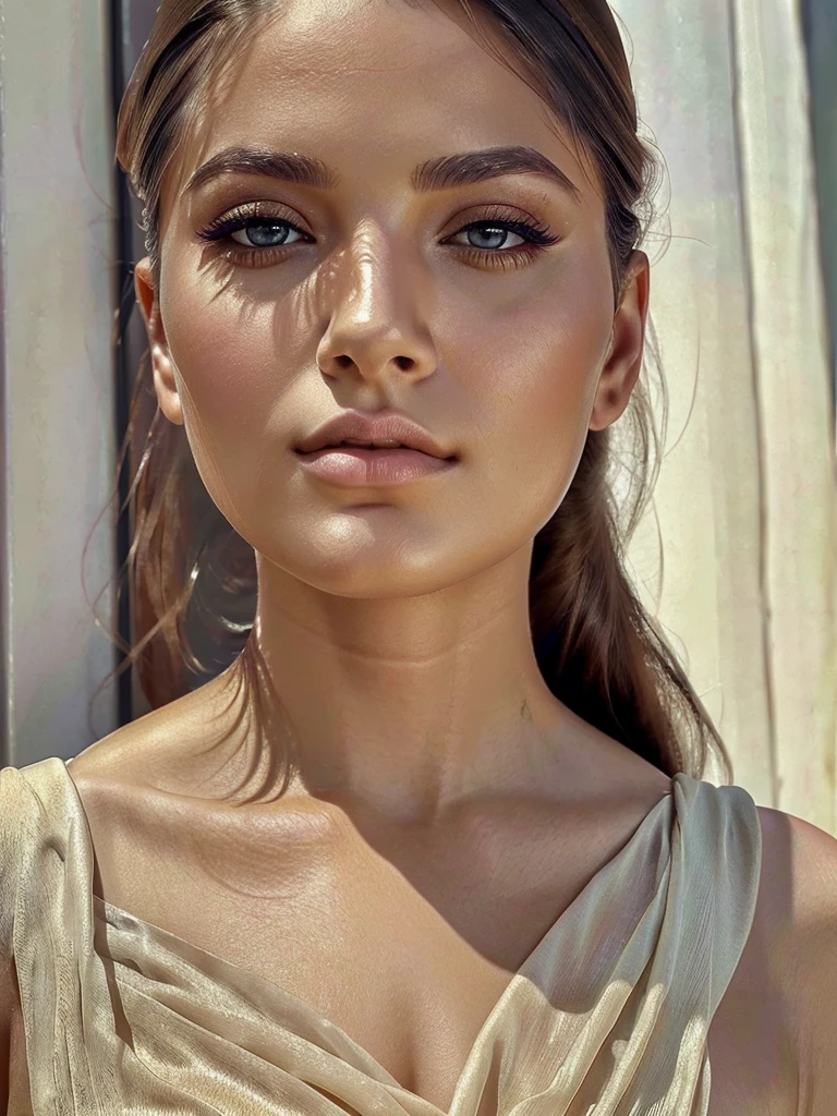 1 woman, beautiful detailed eyes, beautiful detailed lips, extremely detailed eyes and face, long eyelashes, elegant woman, serene expression, long flowing hair, intricate hairstyle, delicate facial features, porcelain skin, graceful pose, flowing dress, natural lighting, soft colors, muted tones, cinematic composition, ethereal, atmospheric, dreamlike, (best quality,4k,8k,highres,masterpiece:1.2),ultra-detailed,(realistic,photorealistic,photo-realistic:1.37),high quality digital painting