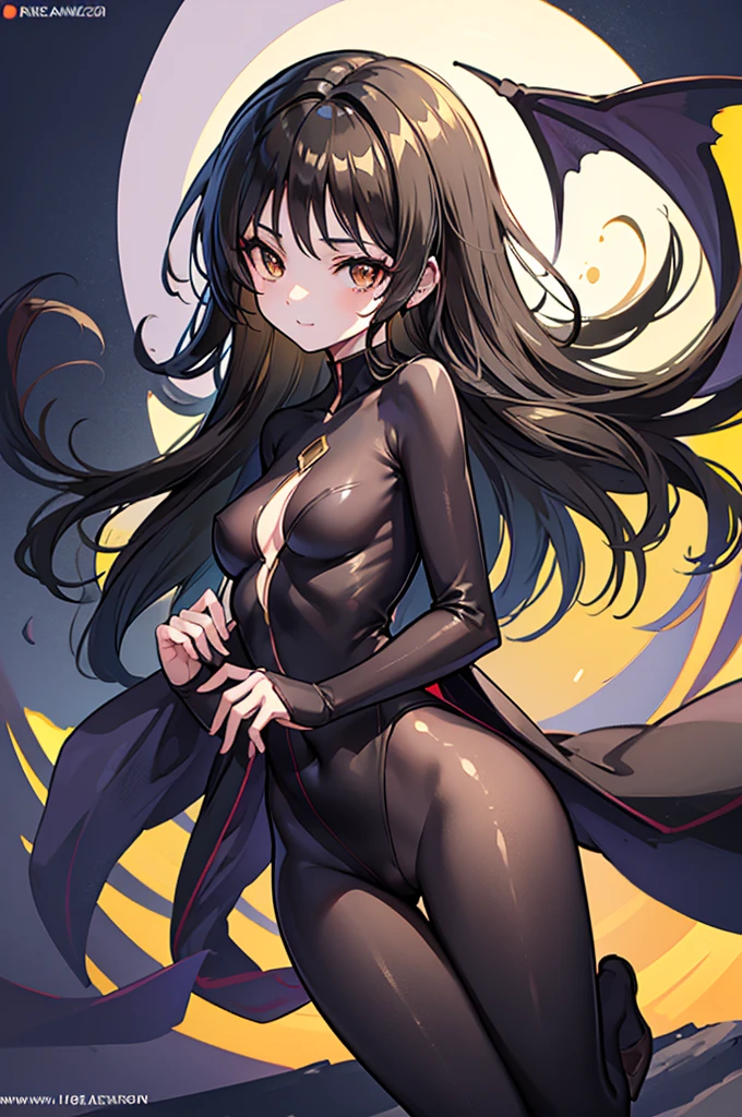Highest quality Highest quality Draw a face carefully High-definition anime-style face Super Glowing Skin Long black hair Golden Eyes Brown full body suit Khaki pantyhose Succubus lure smile Back view Rear view Ass close up