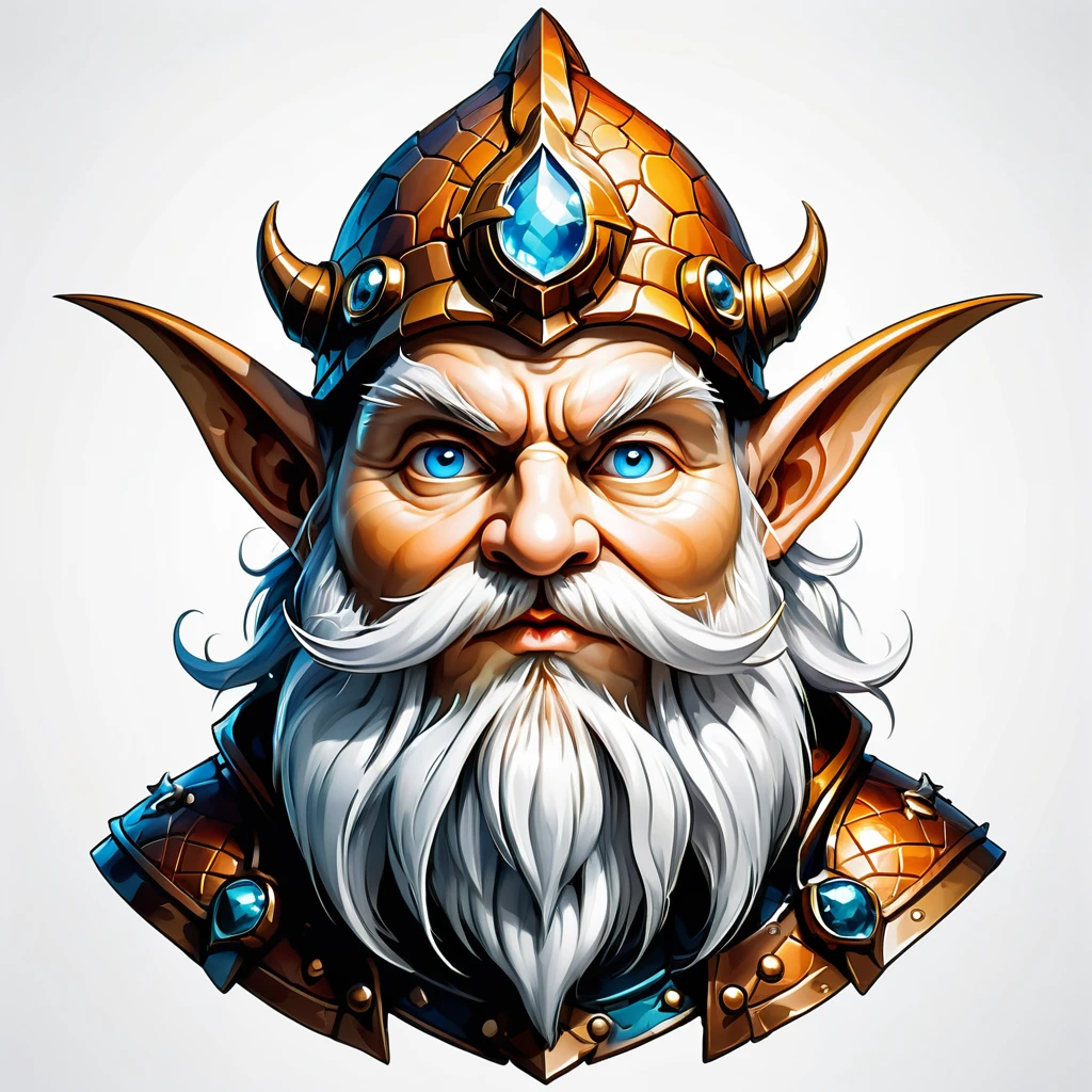 white vector dwarf lord head, white porcelain, dungeon and dragons style, dwarf head, professional. white background