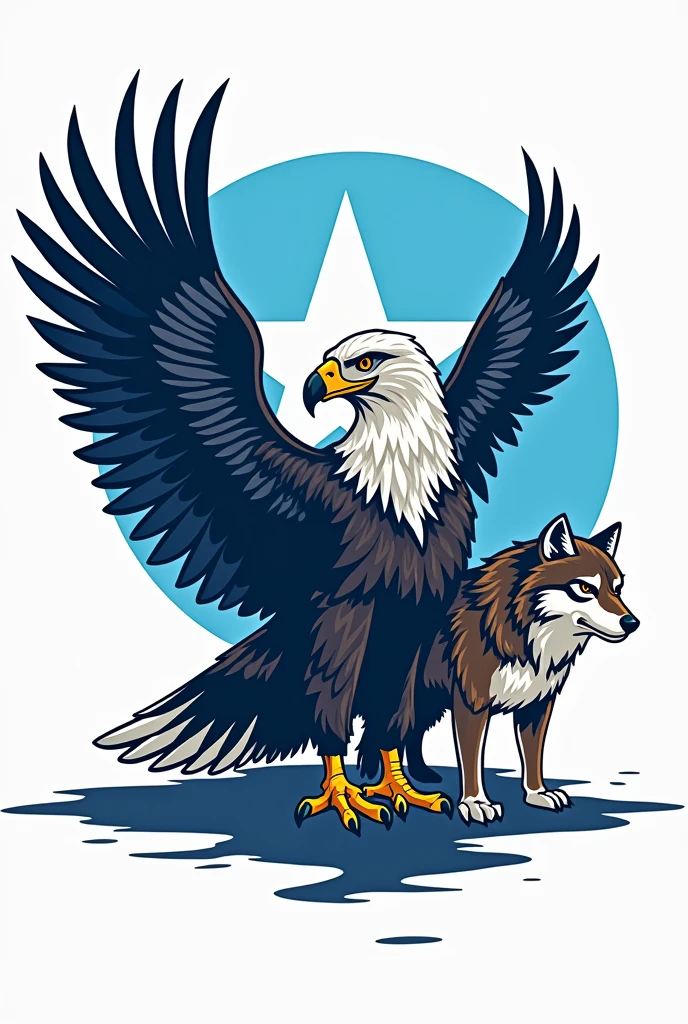 logo  an eagle holding the Somalia map and a wolf with the text “Dhalinyarta Xasanleey” and “Al-Hasani Youth.” The colors match the Somali flag blue and white 