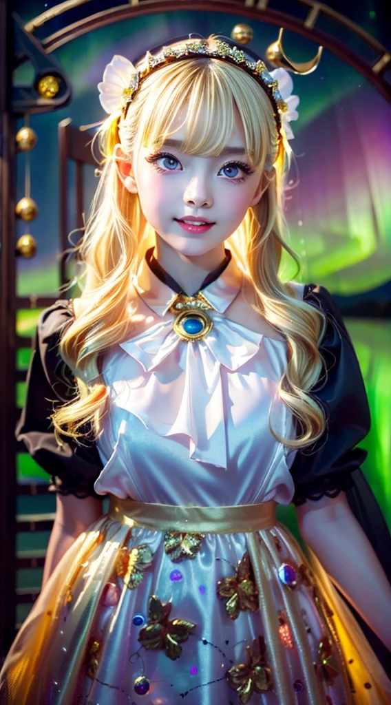 Fox Ears, very cute, Blonde Hair, Big smile, One girl, 1. Goddess Athena, The beautiful, flawless face of the goddess Athena, delicate yellow nightgown, Lots of sexy black lace detailing、Long sheer sequined nightgown, A beautiful pale red silk half veil, Legends of female saints, Icons of female saints, Beautiful goddess-like glitter, Dark and mysterious version, Vermilion lips, Plump red lips, ((口をclose:0.9)), Complete teeth, Symmetrical incisors, Bright white teeth, ((Angry face:0.8)), delicate and beautiful pino detailing, delicate and beautiful lip detail, (Pure and perfect face: 1.9), Female Eucharist, Round Breasts, 大きくてRound Breasts, Phoenix Brooch, Long, flat bangs, Long black hair, Beautiful, clear face and well-proportioned eyes, (Pale pink eyes with transparent irises: 1.8), (Big round eyes and makeup, Sexy wet eye makeup, So beautiful、Careful hair and makeup, long and delicate blonde hair, delicate, Body image: 1.8), shape: Brilliant and, (The stars that make up the sky々: 1.7), (The Gate of Heaven and Imaginary Time and Space: 1.8), Imaginary art, RAW Photos, hanfu pictures, Best Photos, High resolution, 最high quality, Best Photos, Best Goddess Quality, 8k female, Super 8 Single Saint Portrait, The most true color scheme, masterpiece, Best Beauty Brands, Best Hair Jewelry, Brand real photo, Dark studio, Border Light, Two-tone lighting, (Rosy white skin: 1.4), (High skin detail: 1.1), 8k uhd, SLR, Soft Light, 8k, high quality, Frank, Smooth and sharp volume, 10x more pixels, Sexy Goddess, Sexy Goddess, (Background Space: 1.8), (The most beautiful aurora eye: 1.7), Beautiful Eyes, The aurora is beautiful and flower-like, (Beautiful single women: 1.8), (see here:0.8), close, Approaching the Goddess, Clear and unrealistic