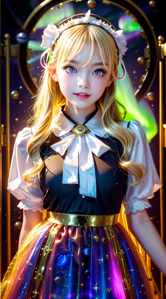 Fox Ears, very cute, Blonde Hair, Big smile, One girl, 1. Goddess Athena, The beautiful, flawless face of the goddess Athena, delicate yellow nightgown, Lots of sexy black lace detailing、Long sheer sequined nightgown, A beautiful pale red silk half veil, Legends of female saints, Icons of female saints, Beautiful goddess-like glitter, Dark and mysterious version, Vermilion lips, Plump red lips, ((口をclose:0.9)), Complete teeth, Symmetrical incisors, Bright white teeth, ((Angry face:0.8)), delicate and beautiful pino detailing, delicate and beautiful lip detail, (Pure and perfect face: 1.9), Female Eucharist, Round Breasts, 大きくてRound Breasts, Phoenix Brooch, Long, flat bangs, Long black hair, Beautiful, clear face and well-proportioned eyes, (Pale pink eyes with transparent irises: 1.8), (Big round eyes and makeup, Sexy wet eye makeup, So beautiful、Careful hair and makeup, long and delicate blonde hair, delicate, Body image: 1.8), shape: Brilliant and, (The stars that make up the sky々: 1.7), (The Gate of Heaven and Imaginary Time and Space: 1.8), Imaginary art, RAW Photos, hanfu pictures, Best Photos, High resolution, 最high quality, Best Photos, Best Goddess Quality, 8k female, Super 8 Single Saint Portrait, The most true color scheme, masterpiece, Best Beauty Brands, Best Hair Jewelry, Brand real photo, Dark studio, Border Light, Two-tone lighting, (Rosy white skin: 1.4), (High skin detail: 1.1), 8k uhd, SLR, Soft Light, 8k, high quality, Frank, Smooth and sharp volume, 10x more pixels, Sexy Goddess, Sexy Goddess, (Background Space: 1.8), (The most beautiful aurora eye: 1.7), Beautiful Eyes, The aurora is beautiful and flower-like, (Beautiful single women: 1.8), (see here:0.8), close, Approaching the Goddess, Clear and unrealistic