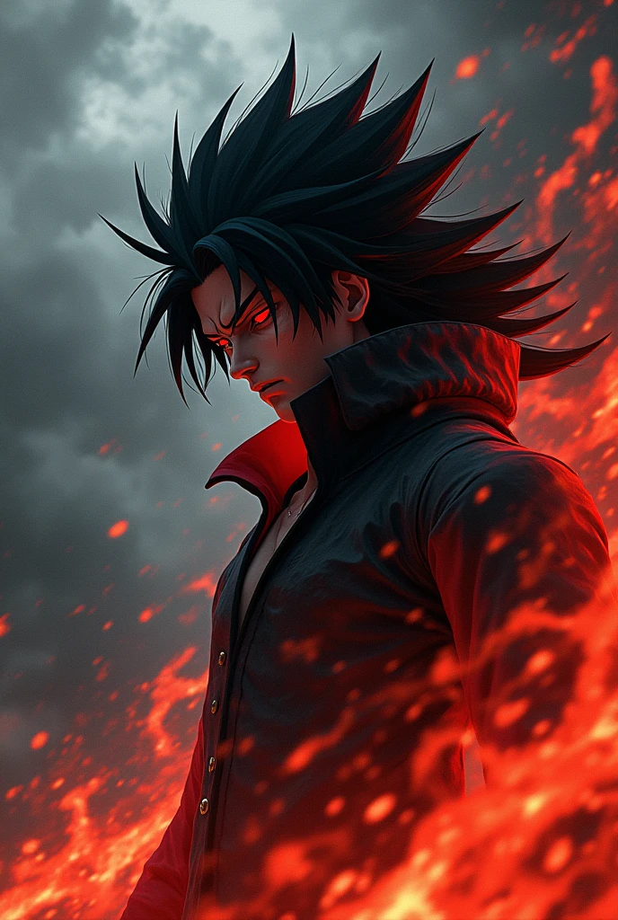 Realistic super saiyan itachi with black fire