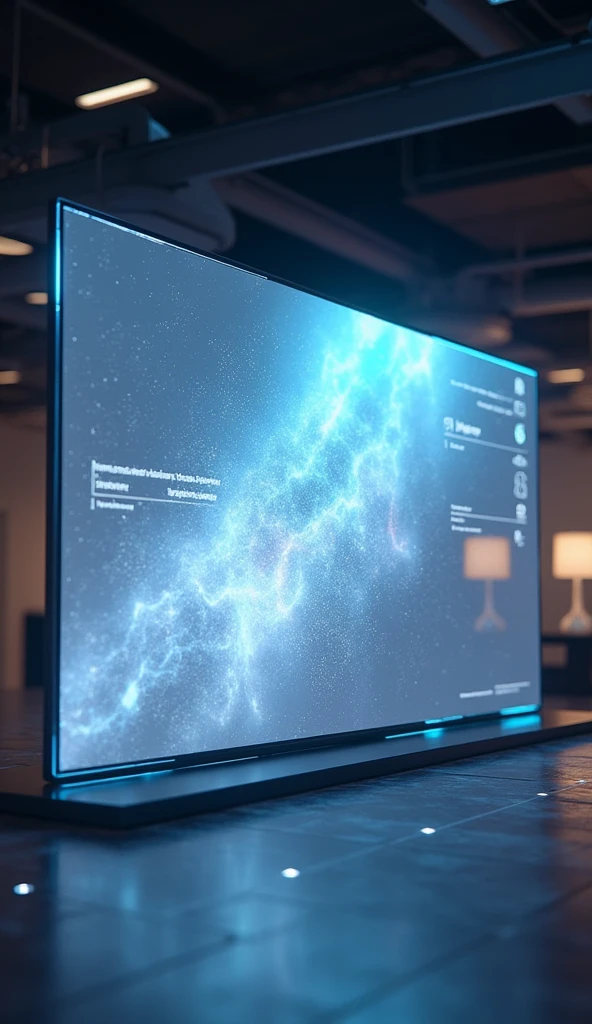 a futuristic presentation tv screen. facing horizontally towards the camera