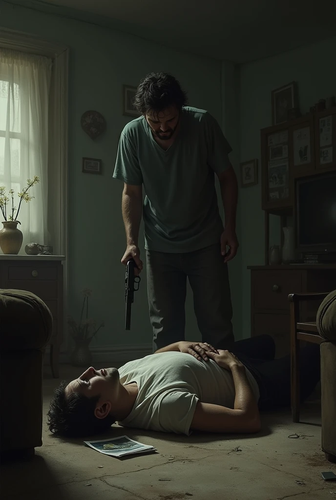 A realistic image son killed his father by gun