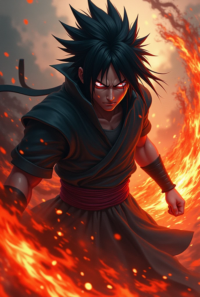 Realistic super saiyan itachi with black fire 