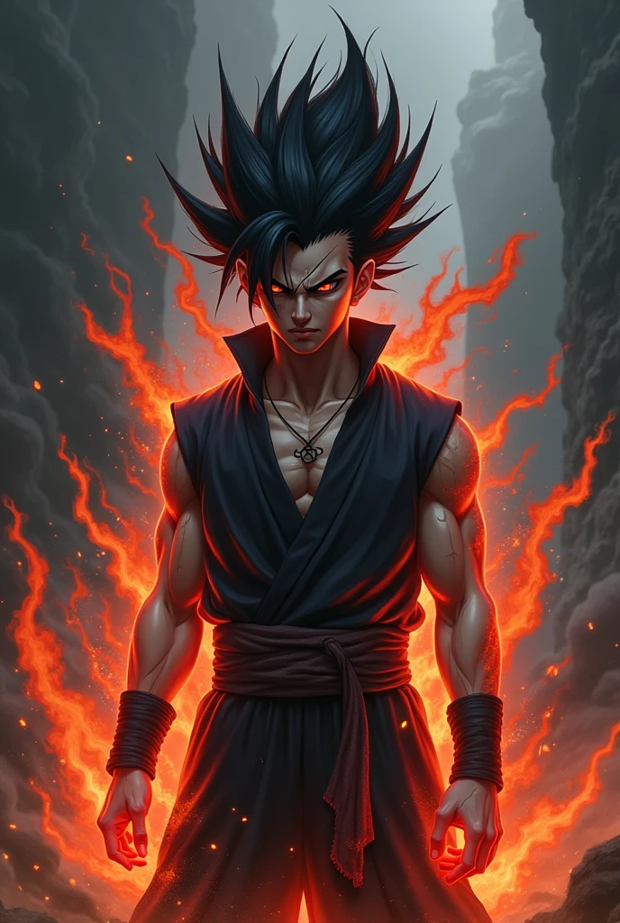 Realistic super saiyan itachi with black fire