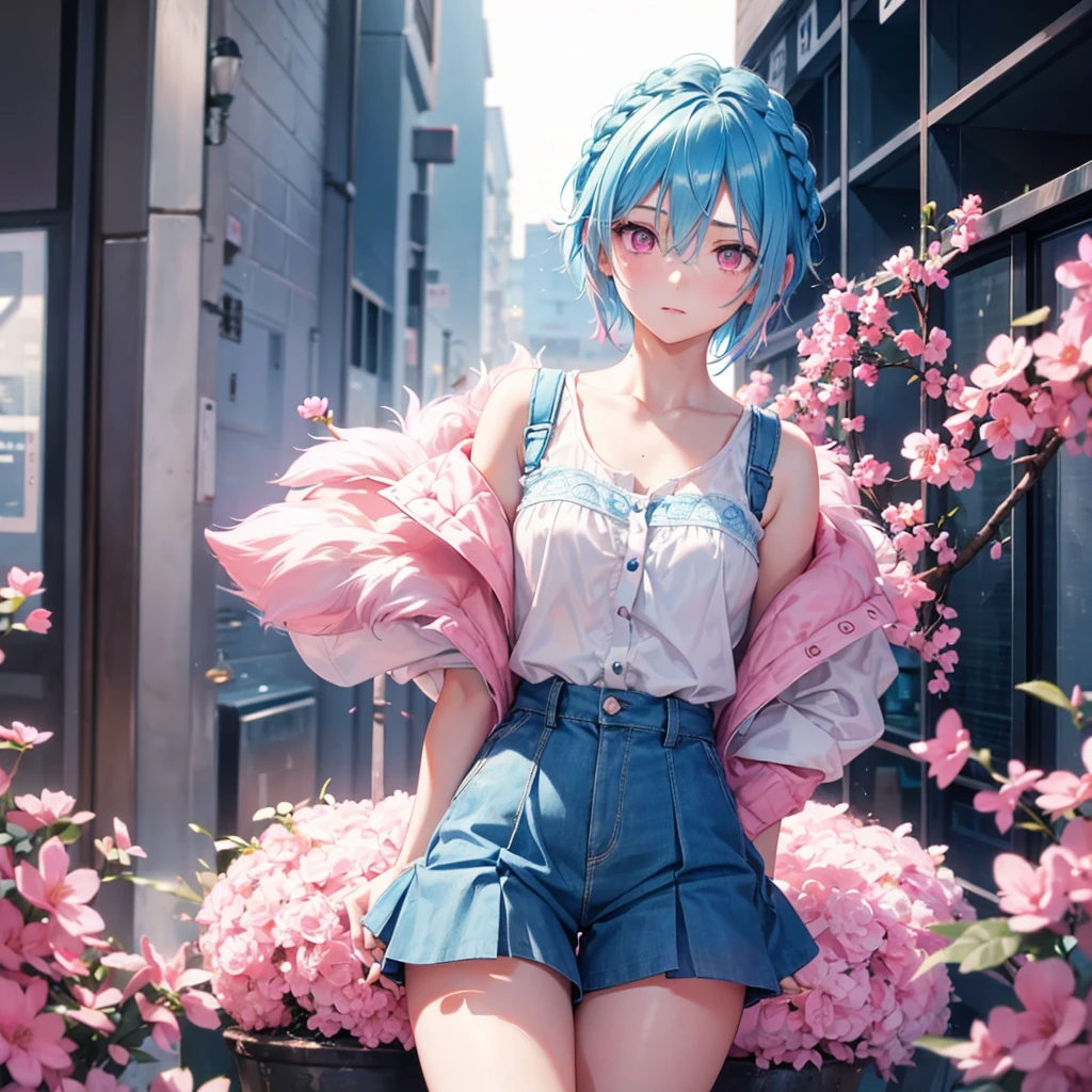 (Sky blue hair),(Braided short hair), (Pink Eyes),Fair skin) ,(whole body),(one person's),(Embarrassed),(The background is a school classroom),(Heart lettering on a blackboard),(Heart-shaped chocolate),(Hand it forward with both hands),(Sailor suit),(valentine's day),(masterpiece, Highest quality, Very detailed, Best Shadow), (Detailed Background), (Beautifully detailed face), High Contrast, (Best lighting, Very delicate and beautiful), ((Cinematic Light)), Hyper Detail,8k, Dramatic Light, Intricate details,High quality