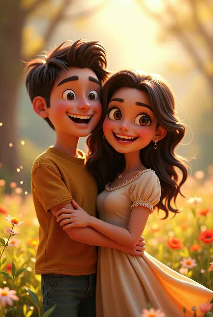A beautiful happy couple, 3d , pixar disney style, cinematic masterpiece, aesthetic