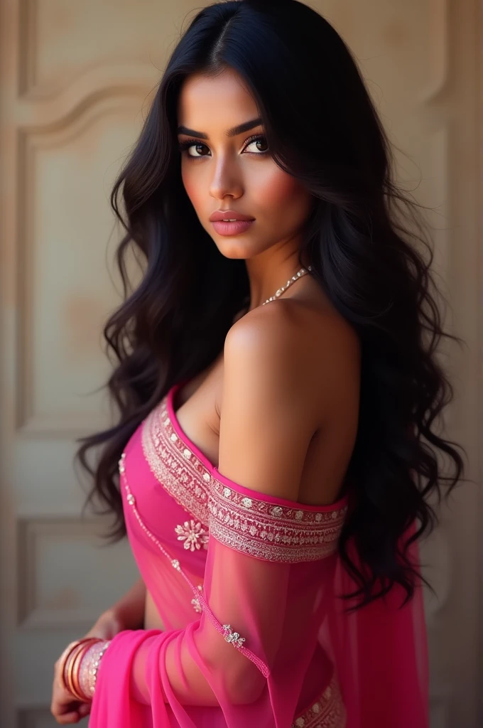 Hot sexy indian girl in pink sari 🥻