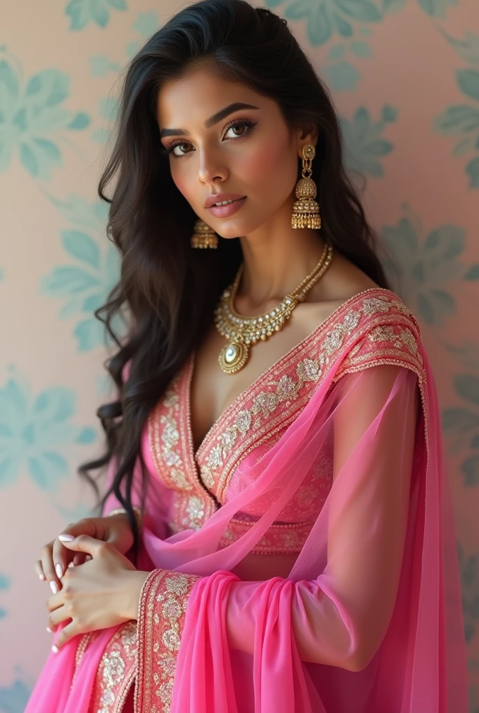 Hot sexy indian girl in pink sari 🥻