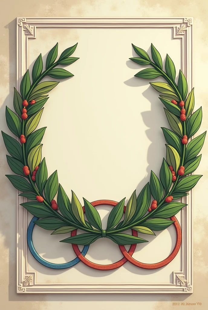 Create an image of a laurel wreath with the symbols of Sparta and the Olympics