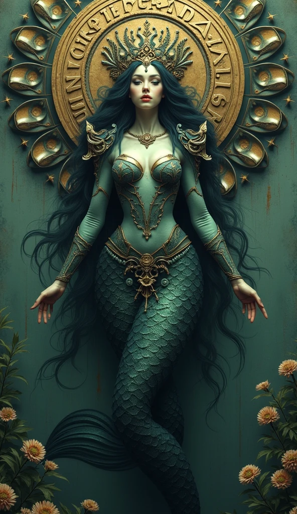 Superrealisticart , Like a dream, mystery,  Symbolic, complicated, detailed, (Gothic，very beautiful:1.4), (masterpiece, best quality:1.4) , Nicolas Samori style, Mermaid goddess-like beautiful costume